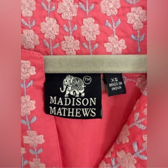 Madison Mathews Elysa Maxi Dress Pink Cotton Tunic Embroidered Flower XS - Picture 2 of 2
